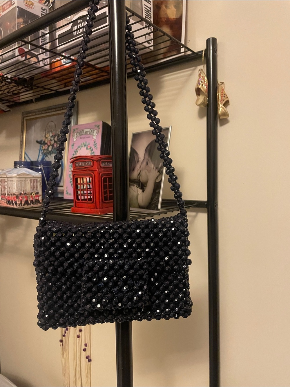Delill Beaded Evening Shoulder Bag in Dark Blue